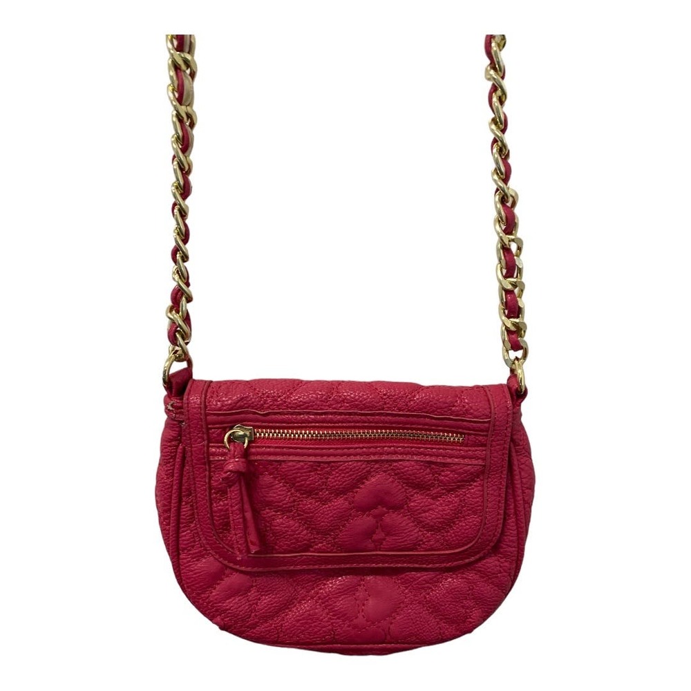 Betsey Johnson Shoulder Bag Crossbody Pink Heart Quilted Leather Chain Small